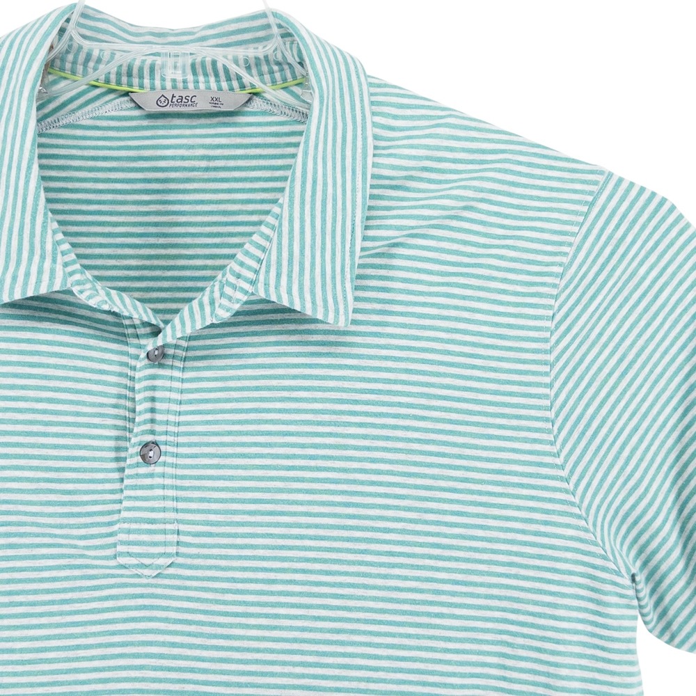 Tasc Performance Mens XXL Air Stretch Polo Green Stripe Bamboo Golf Short Sleeve
